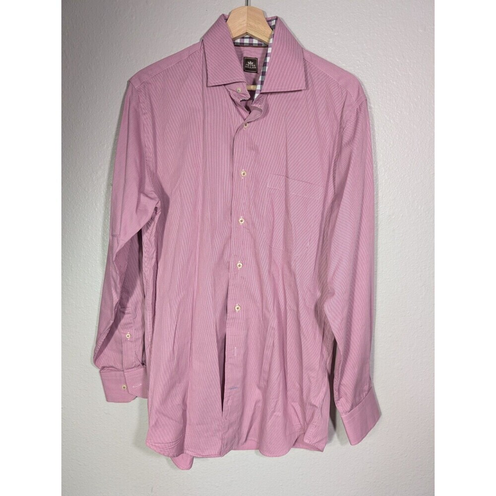Peter Millar Shirt Men Medium Pink White Stripe‎ Cotton